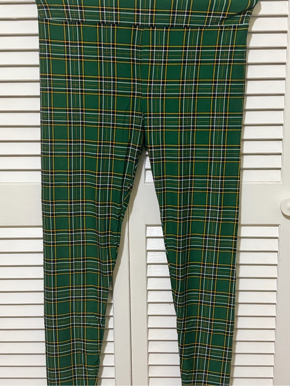 LuLaRoe Green Plaid Leggings with Yellow & White Windowpane